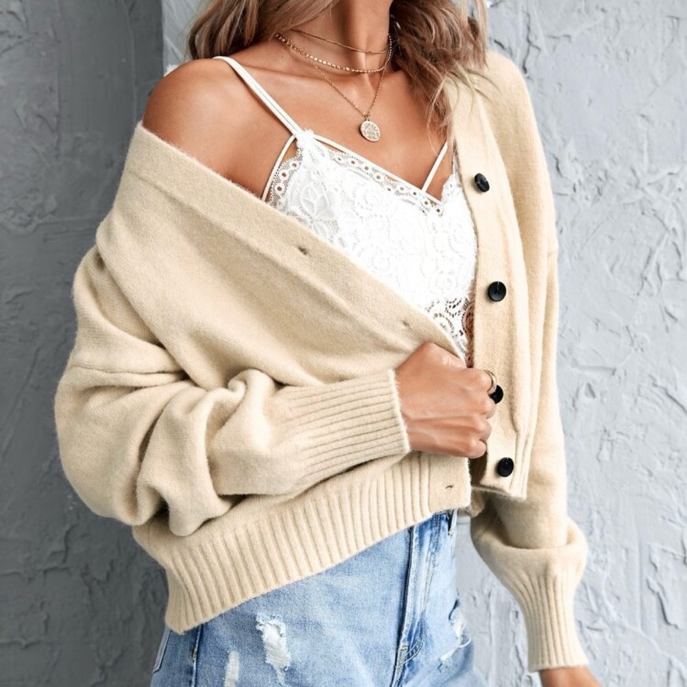 Drop Shoulder Button Front Cardigan